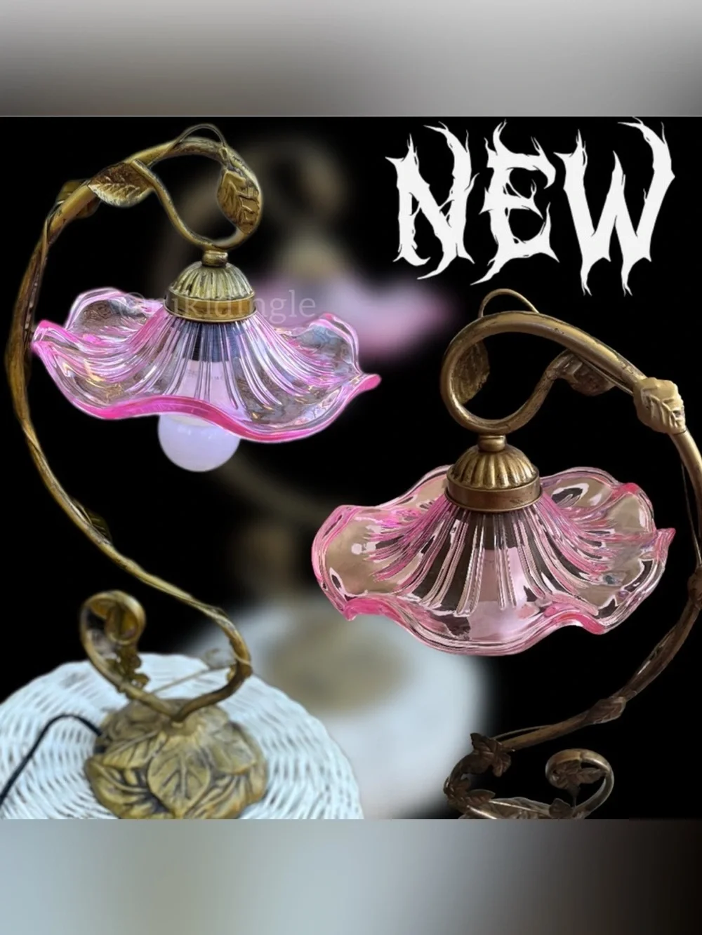NEW! Pink flower blown stain Glass Lantern Victorian Tiffany Fairy style Lamp